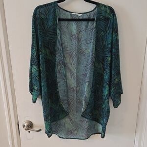 Tropical Leaf Print Sheer Kimono